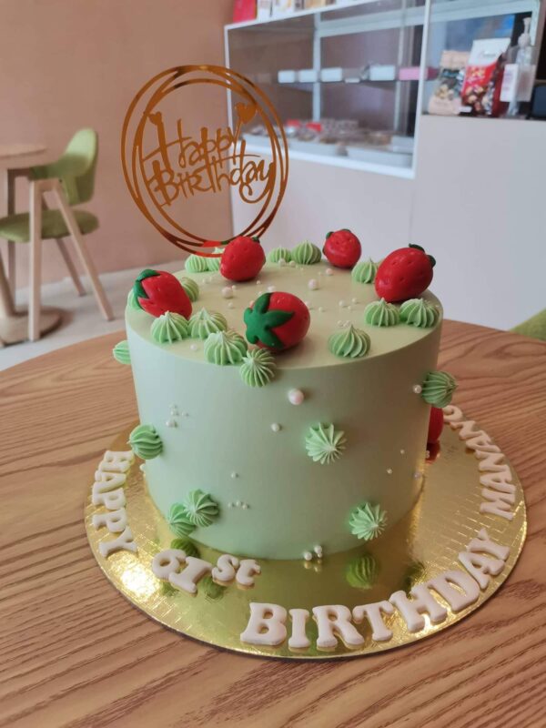 strawberry topped themed birthday money pulling cake by Pipie Co.