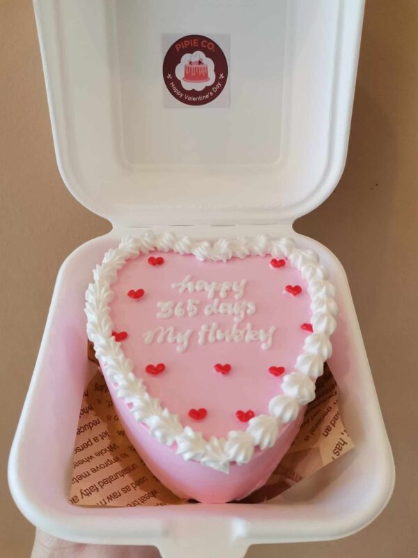 Custom Soft Icing Cake - 4x2 inches - Heart shaped - Happy 365 days My hubby