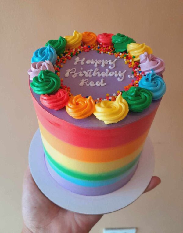 Custom Soft Icing Cake -4x4 inches - Rainbow cake - Happy Birthday, Red