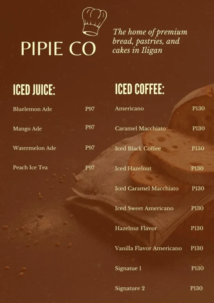 Pricelist for juice & coffee