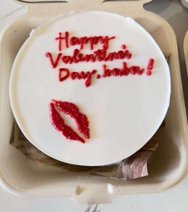 Custom Soft Icing Cake - 4x2 inches - Happy Valentines Day, Baba!