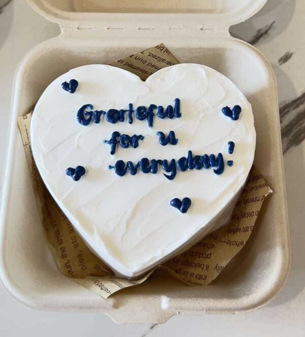 Custom Soft Icing Cake - 4x2 inches - Heart shaped - Grateful for u everyday!