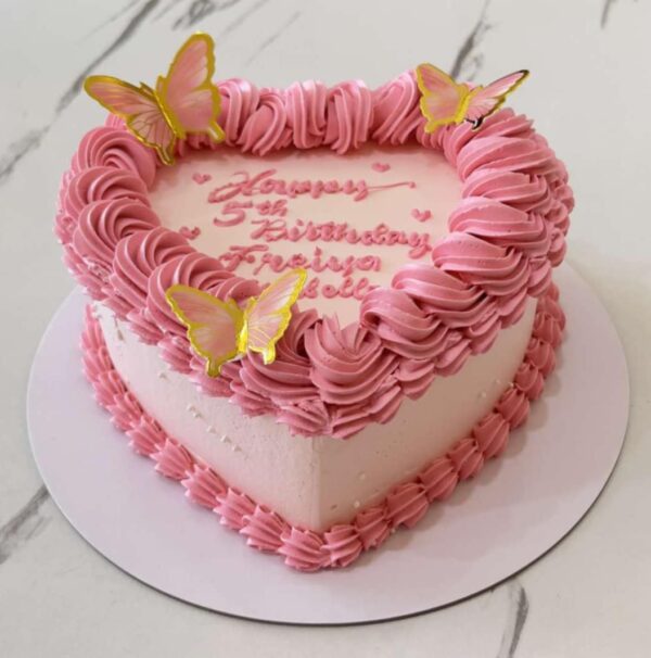 Custom Soft Icing Cake - 6x5 inches - Heart shaped - Happy 5th Birthday Freiya Ysabelle